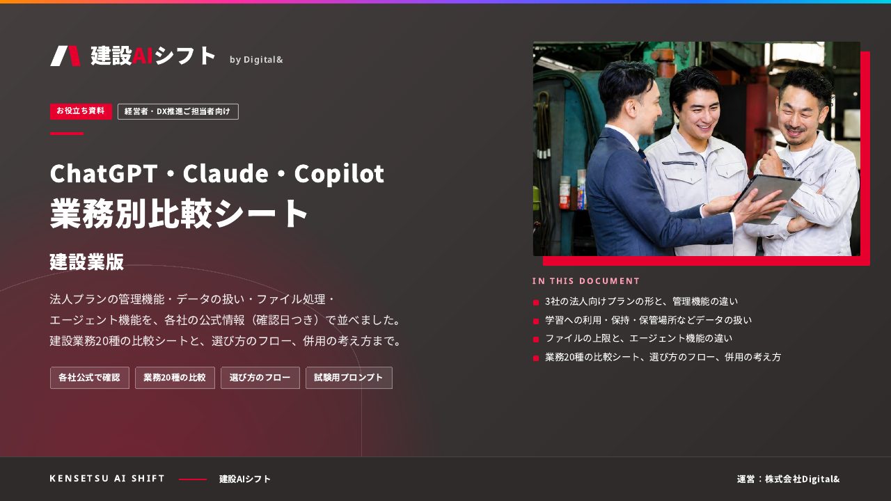 ChatGPT・Claude・Copilot 業務別比較シート（建設業）：表紙