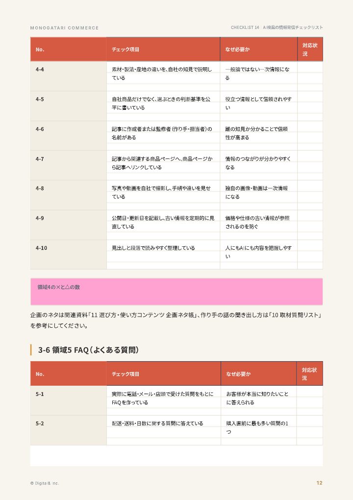 AI検索に選ばれる地域ブランドの情報発信チェックリストの中面イメージ（12ページ目）