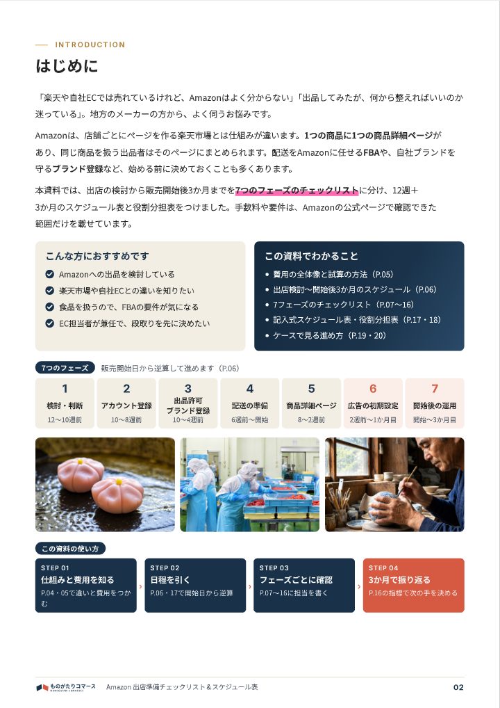 Amazon 出店準備チェックリスト＆スケジュール表の中面イメージ（2ページ目）
