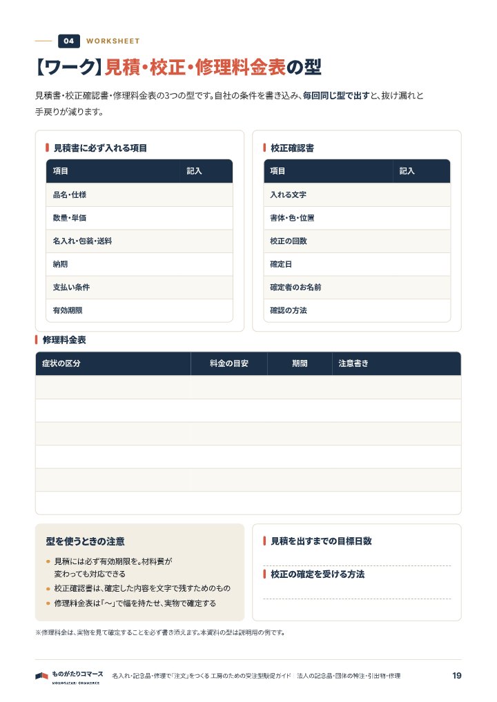 名入れ・記念品・修理で「注文」をつくる 工房のための受注型販促ガイド｜法人の記念品・団体の特注・引出物・修理の中面イメージ（19ページ目）