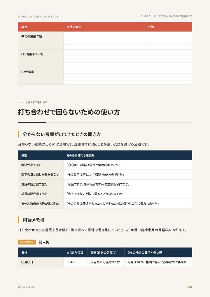 はじめての人のためのEC用語集100（計算例つき）の中面イメージ（20ページ目）