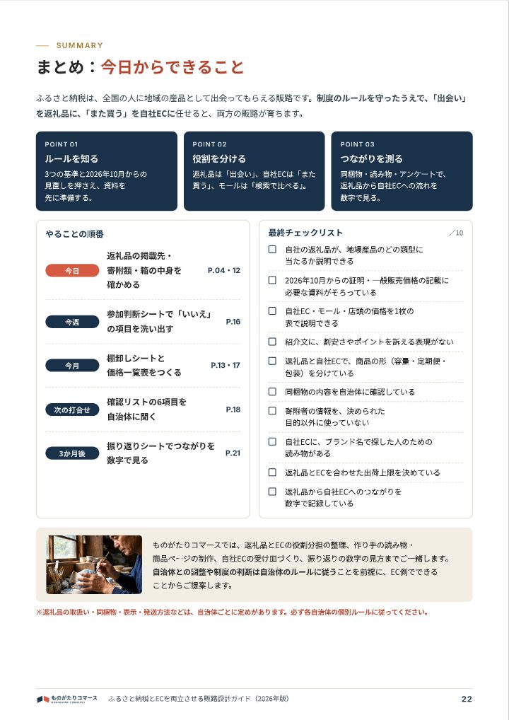 ふるさと納税とECを両立させる販路設計ガイド（2026年版）の中面イメージ（22ページ目）