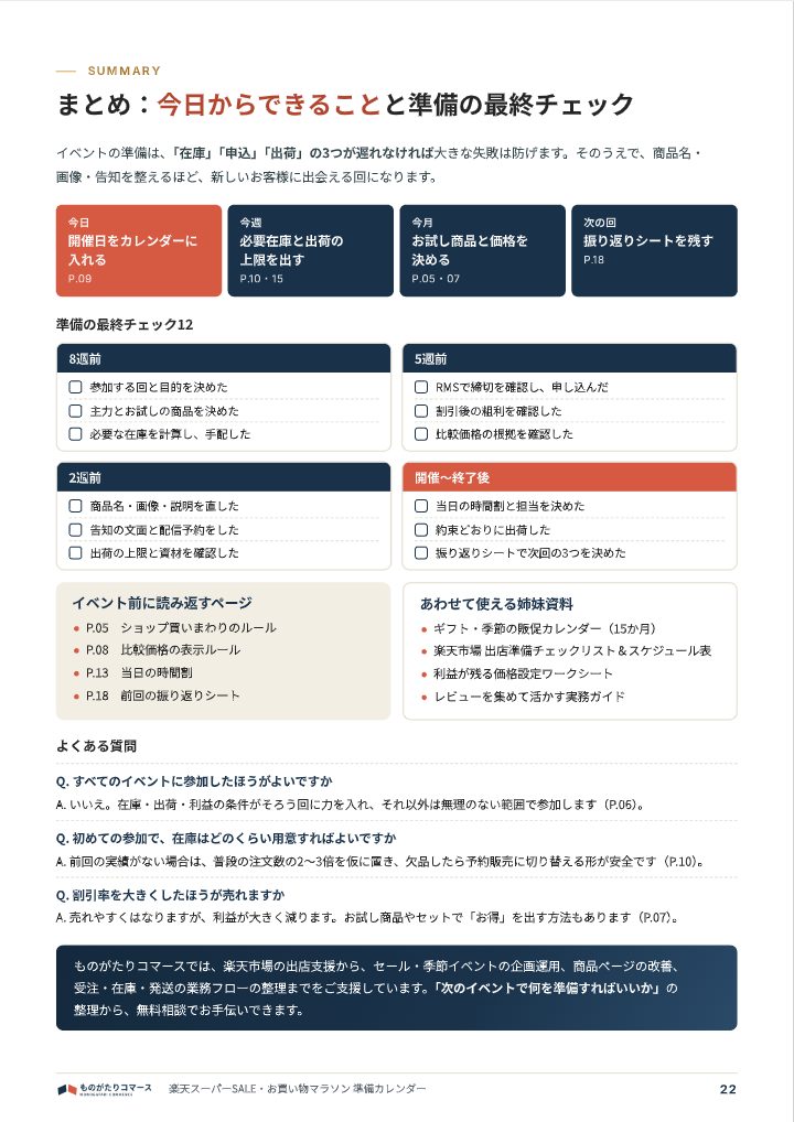 楽天スーパーSALE・お買い物マラソン 準備カレンダーの中面イメージ（22ページ目）