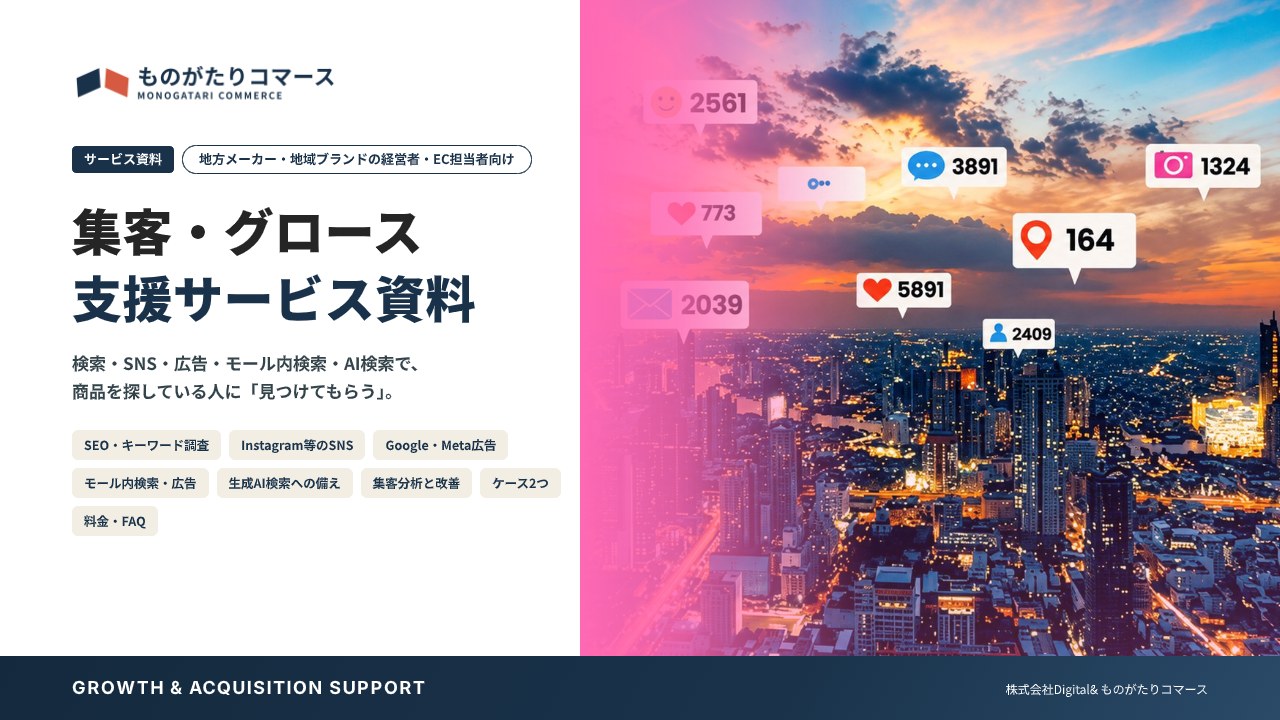 集客・グロース 支援サービス資料（ものがたりコマース）の表紙