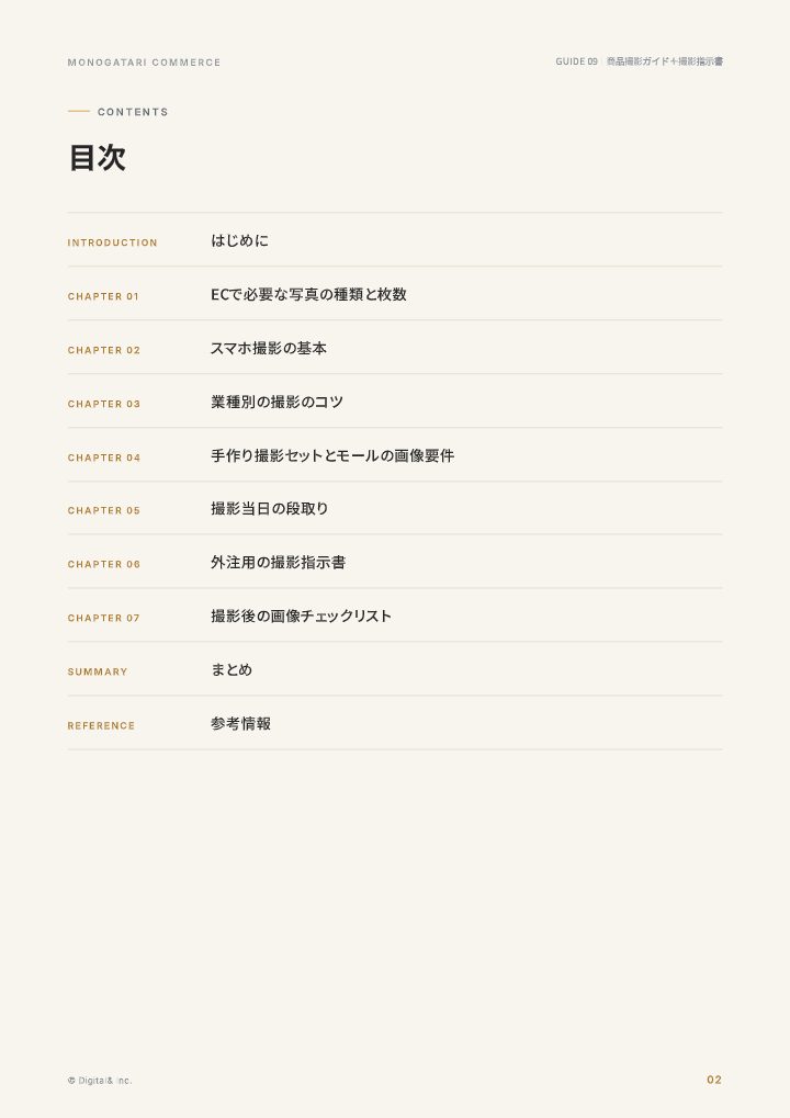 スマホでできる商品撮影ガイド+外注用の撮影指示書の中面イメージ(2ページ目)