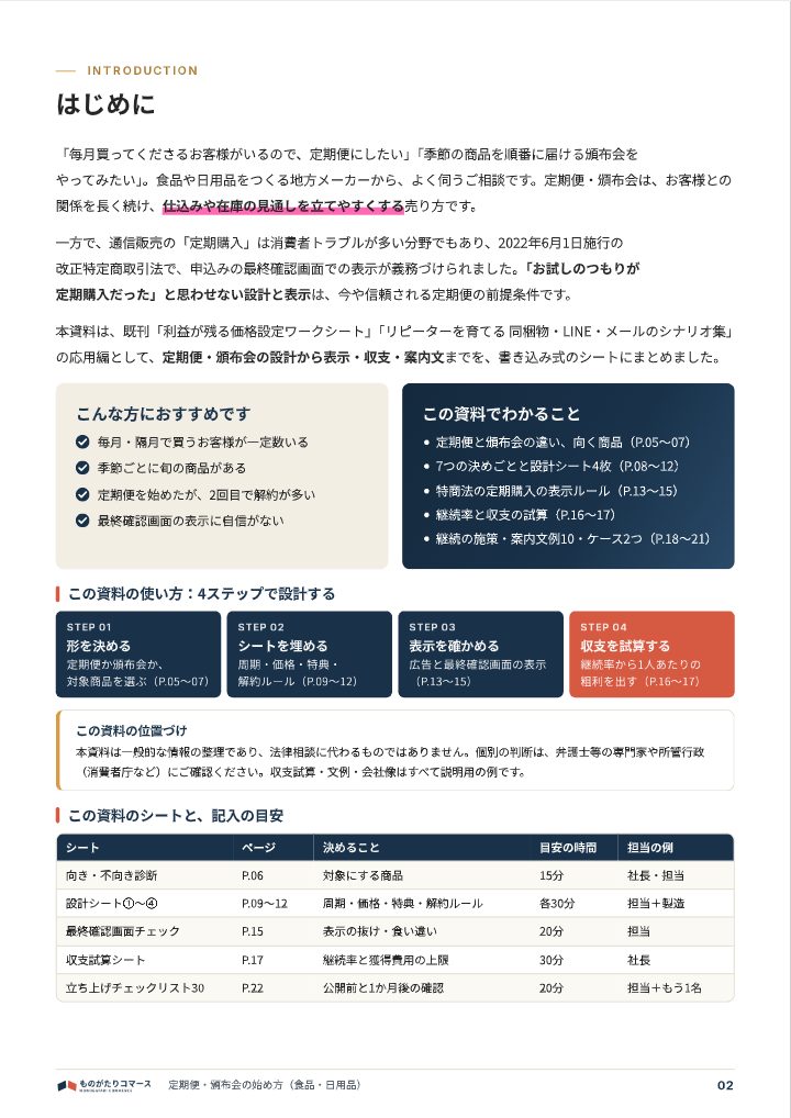 定期便・頒布会の始め方（食品・日用品）の中面イメージ（2ページ目）