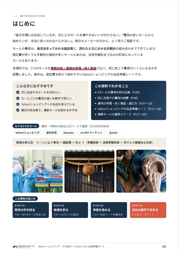 Yahoo!ショッピング・その他モールの比べ方と出店準備ガイドの中面イメージ(2ページ目)