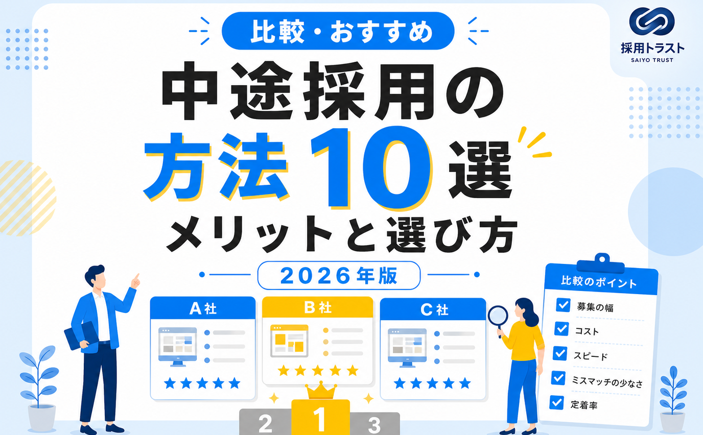 中途採用の方法10選と手法別のメリット・選び方のポイントを解説する記事のサムネイル画像