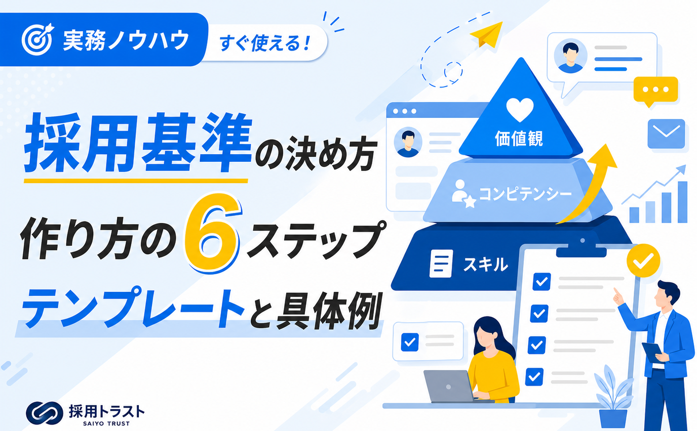 採用基準の決め方と作り方の6ステップ、テンプレートと具体例を解説する記事のサムネイル画像