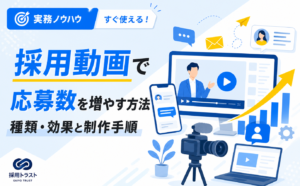 採用動画で応募数を増やす方法と動画の種類・効果、制作ステップを解説する記事のサムネイル画像