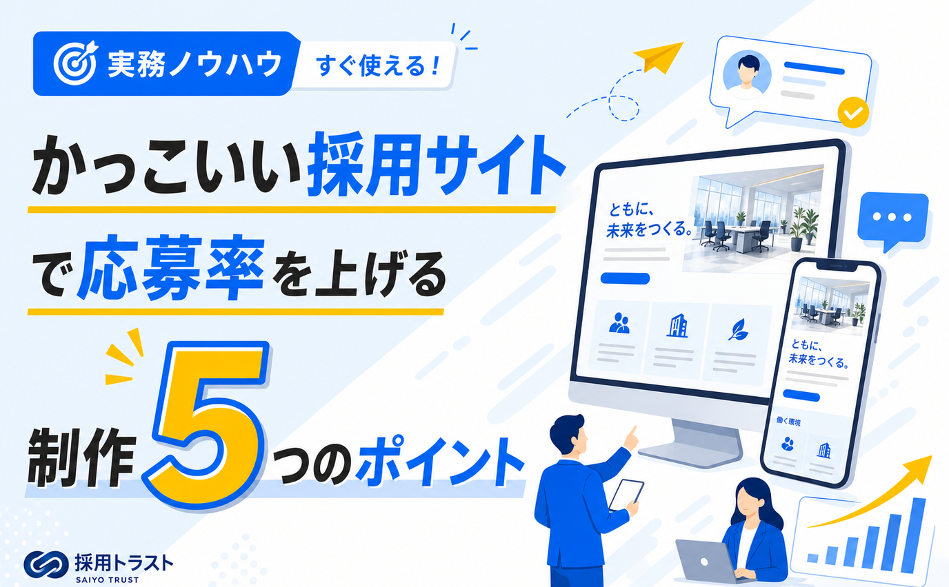 かっこいい採用サイトで応募率を上げるための事例と制作のポイントを解説する記事のサムネイル画像